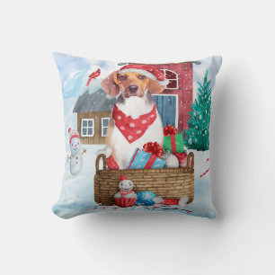 Coussin Chien Beagle dans la maison de Noël enneigée