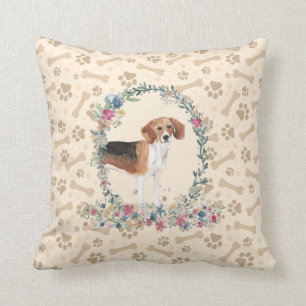 Coussin Chien beagle Empreinte de patte & Cute Florale