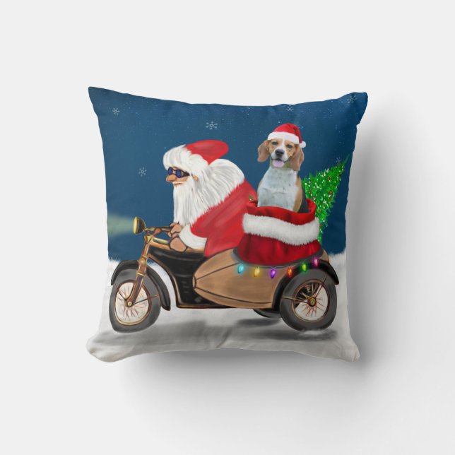 Coussin Chien beagle Noël Père Noël (Recto)