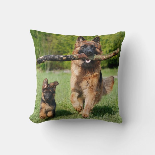 Coussin Chien berger allemand à longue chair et chiot (Recto)