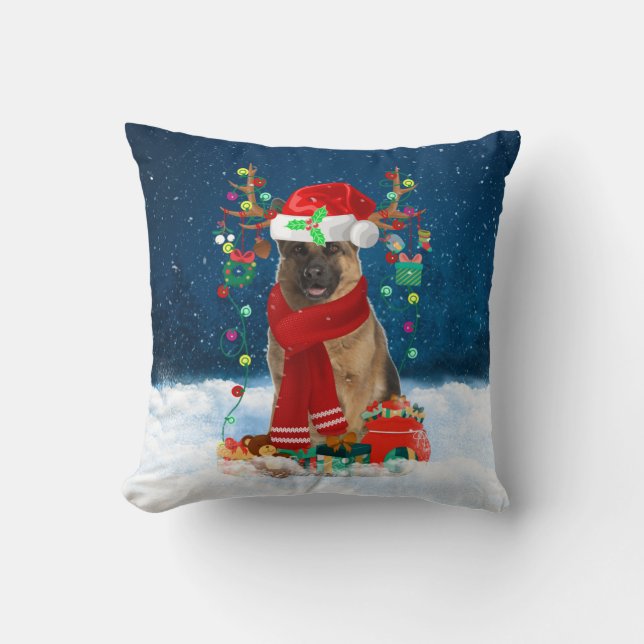 Coussin Chien berger allemand avec cadeaux de Noël (Recto)