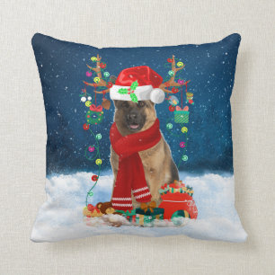 Coussin Chien berger allemand avec cadeaux de Noël