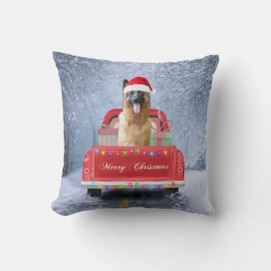 Coussin Chien berger allemand en neige assis à Noël