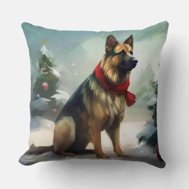 Coussin Chien berger allemand en Noël de neige (Recto)