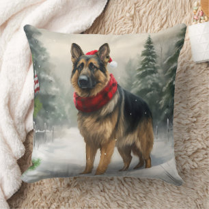 Coussin Chien berger allemand en Noël de neige