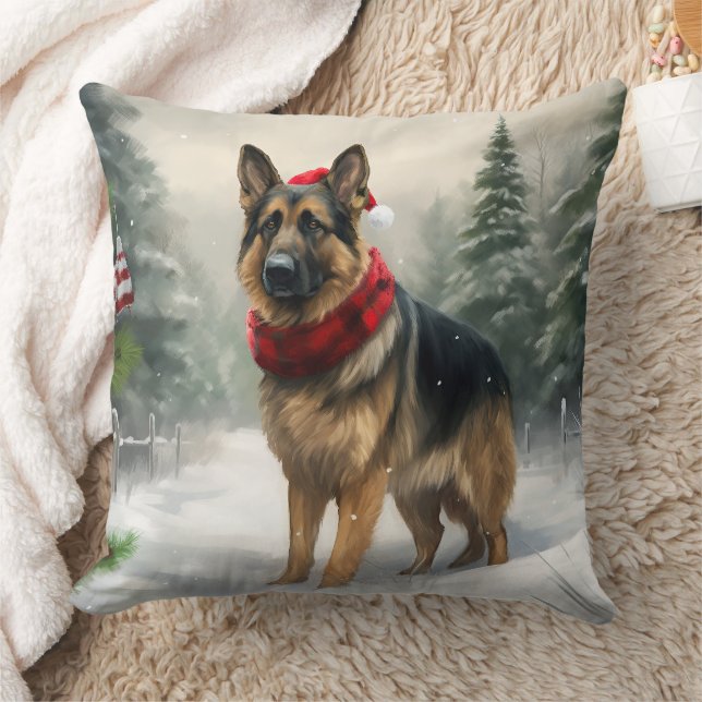 Coussin Chien berger allemand en Noël de neige (Couverture)