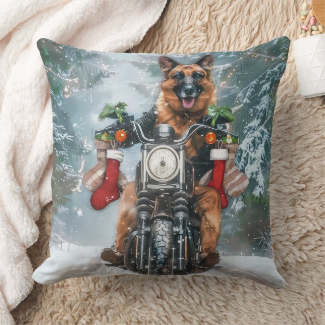 Coussin Chien berger allemand équitation moto Noël (Couverture)