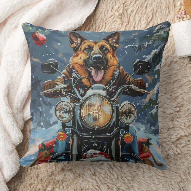 Coussin Chien berger allemand équitation moto Noël (Couverture)