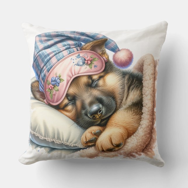 Coussin Chien berger allemand mignon dormant (Recto)