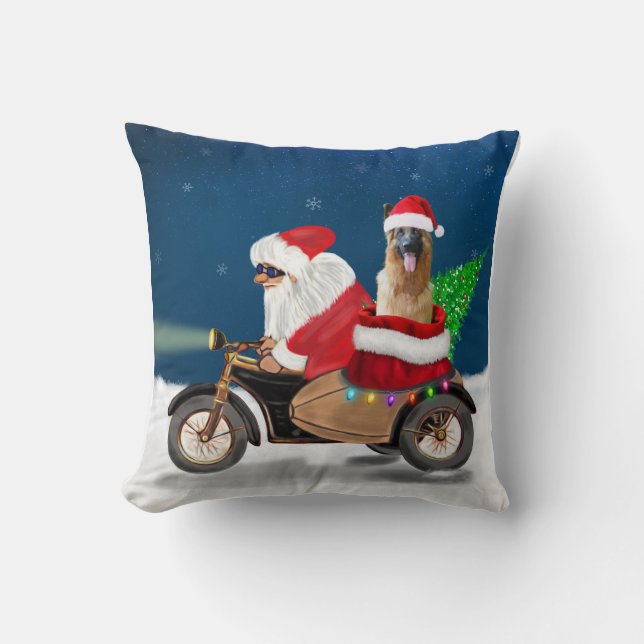 Coussin Chien berger allemand Noël Père Noël (Recto)