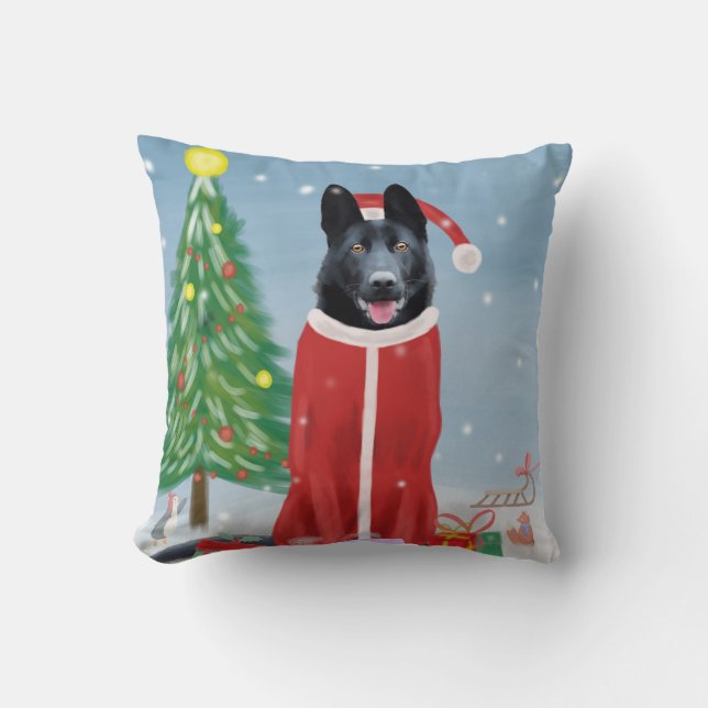 Coussin Chien berger allemand noir dans les cadeaux de Noë (Recto)