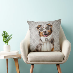 Coussin Chien berger australien élégant et monogramme à ca
