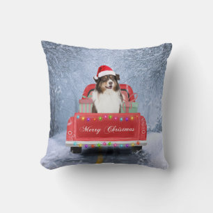 Coussin Chien berger australien en Noël de neige