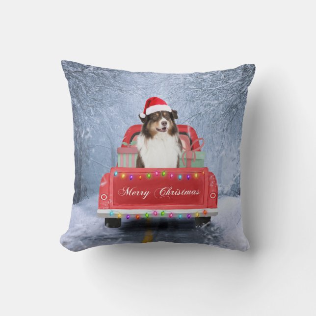 Coussin Chien berger australien en Noël de neige (Recto)