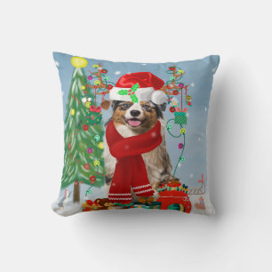 Coussin Chien berger australien en Noël de neige