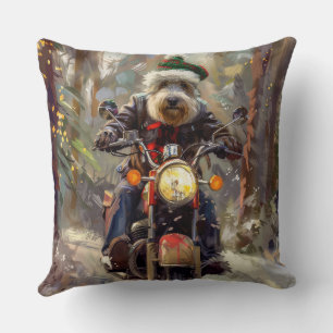 Coussin Chien Bernedoodle à moto Noël