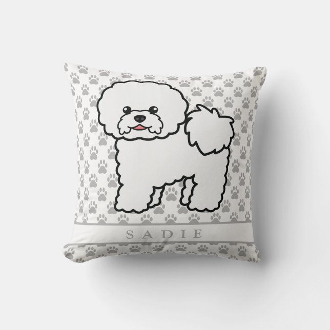 Coussin Chien Bichon Frise de dessin animé mignon & nom pe (Recto)