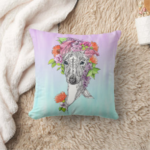 Coussin Chien blanc laiton italien tirant des fleurs art