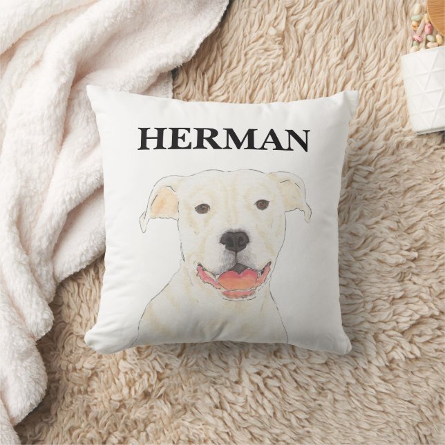 Coussin Chien blanc Pitbull réversible personnalisé (Couverture)