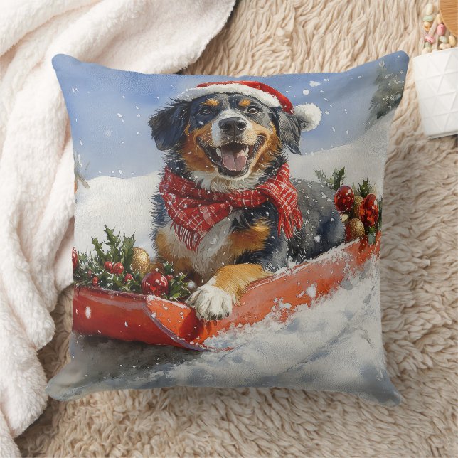 Coussin Chien Bluetick Coonhound dans un traîneau de Noël (Couverture)