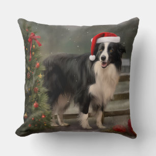 Coussin Chien Border Collie dans la neige de Noël