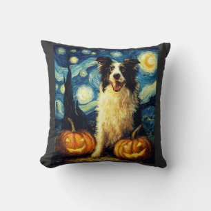 Coussin Chien Border Collie Mignon Halloween Jack O Lanter