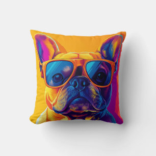 Coussin Chien bouledogue français cool avec des lunettes d
