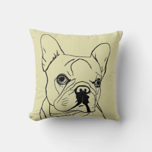 Coussin Chien Bouledogue Français Kaki Dessin au Trait Ten