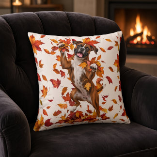 Coussin Chien Boxer Feuilles d'Automne