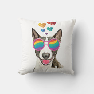 Coussin Chien Bull Terrier avec coeurs Saint-Valentin 