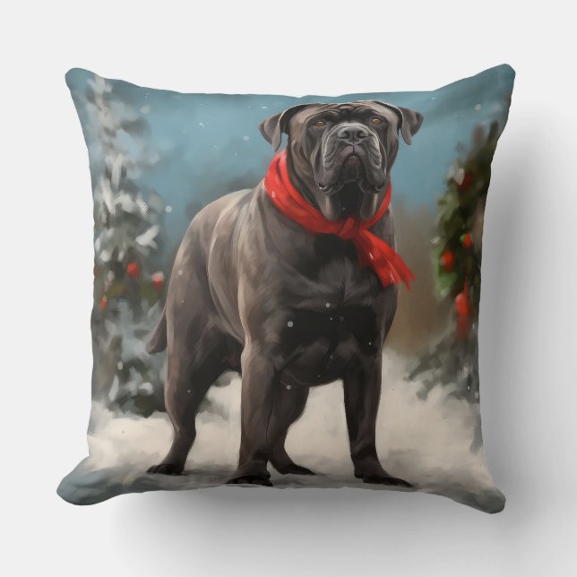 Coussin Chien Cane Corso dans la neige de Noël  (Recto)