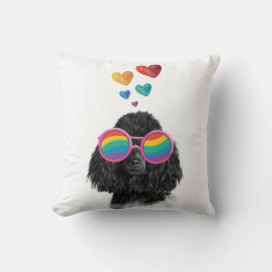 Coussin Chien Caniche avec la Saint-Valentin coeurs