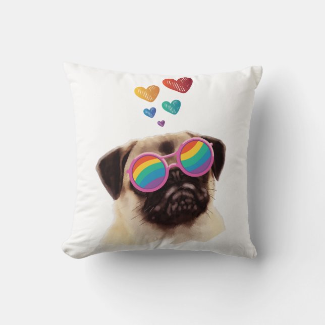 Coussin Chien Carlin avec coeurs Saint-Valentin (Recto)
