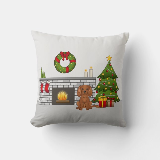 Coussin Chien Cavalier Ruby Dans Une Salle De Noël Festive (Recto)