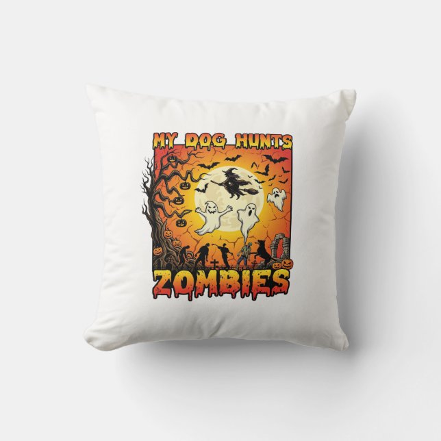 Coussin Chien Chasse Les Zombies Halloween Fantômes Sorciè (Recto)