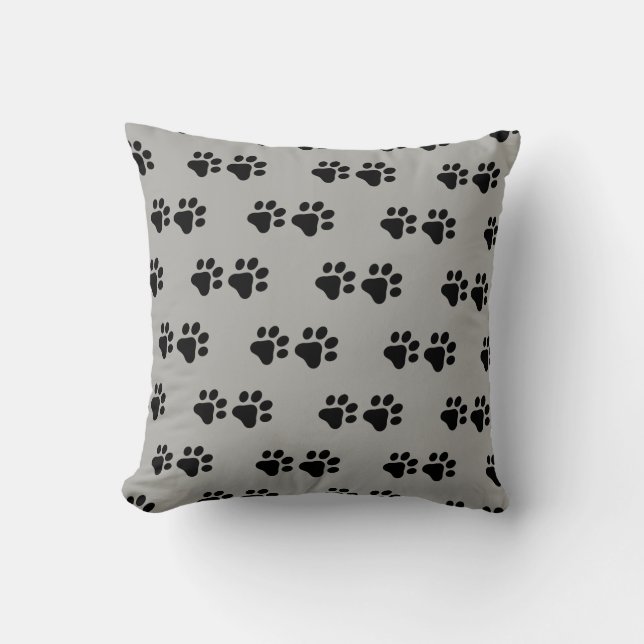 Coussin Chien chat empreintes de pattes animaux gris arriè (Recto)