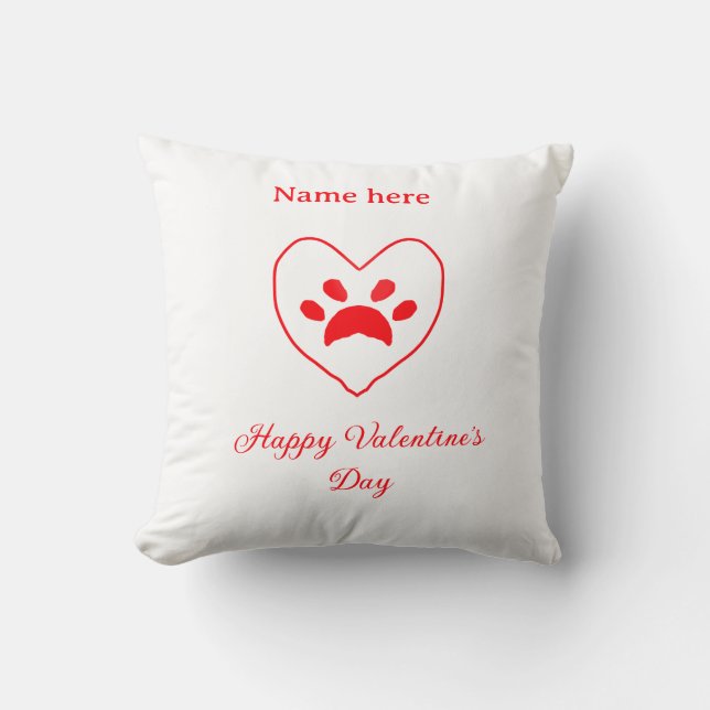 Coussin Chien chat patte cœur rouge joyeuse Saint-Valentin (Recto)