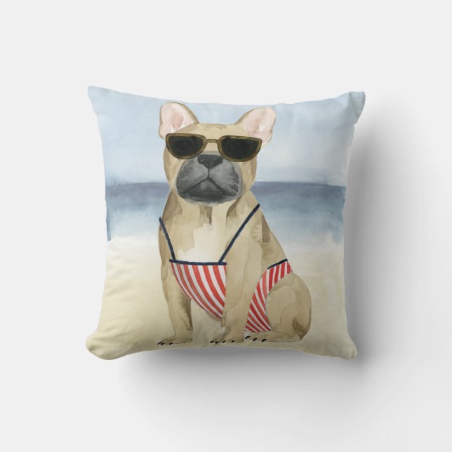 Coussin Chien chaud | Chiot En Lunettes De Soleil À La Pla (Recto)