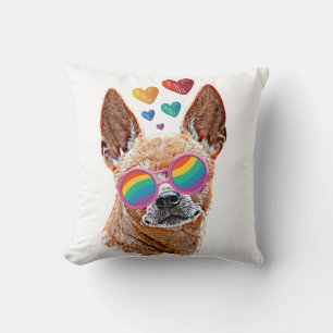 Coussin Chien Chihuahua avec coeurs Saint-Valentin