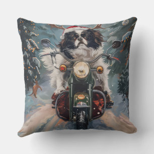 Coussin Chien Chin japonais équitation moto Noël