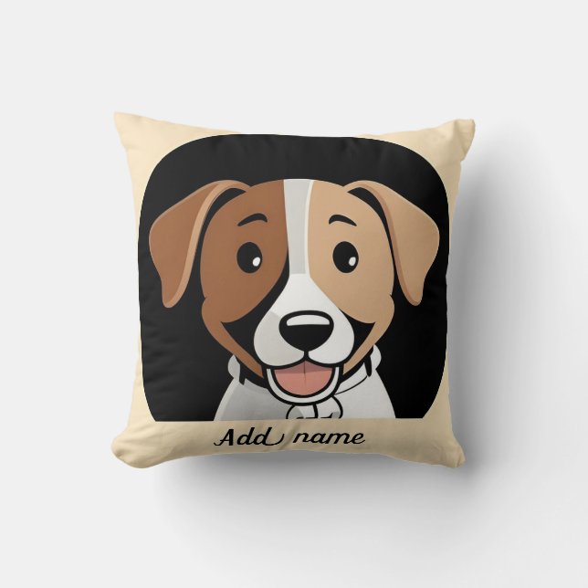 Coussin Chien Chiot Brun Heureux (Recto)