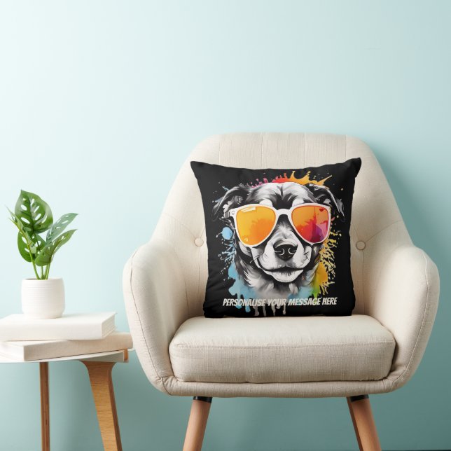Coussin Chien chiot Cool mignon avec lunettes de soleil (Chaise)