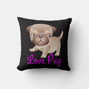 Coussin Chien Chiot Pug Noir Amour