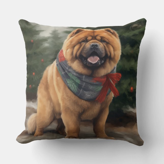 Coussin Chien Chow Chow dans la neige Noël (Recto)