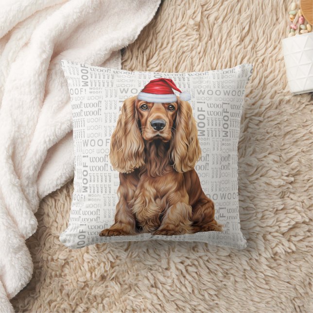 Coussin Chien Cocker Spaniel drôle Noël aquarelle (Couverture)