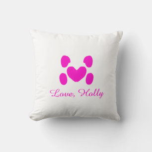 Coussin Chien coeur patte rose animal familier ajouter nom