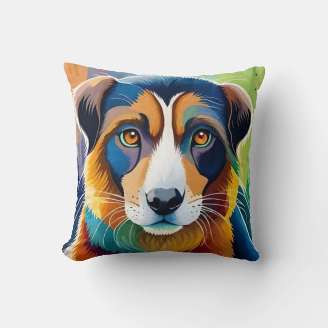 Coussin Chien coloré visage proche (Recto)