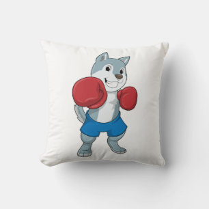 Coussin Chien comme boîte avec gants de boxe