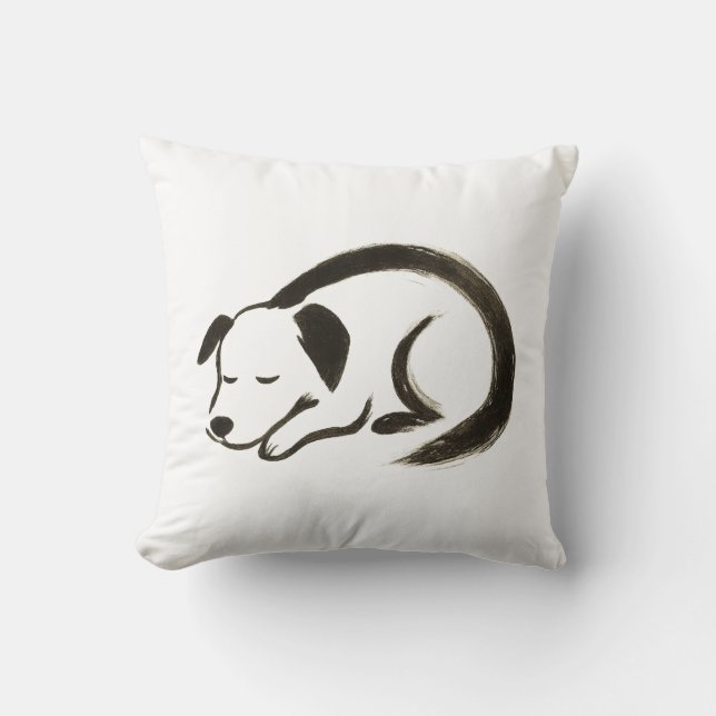 Coussin Chien couché - Brosse d'encre Confort sur (Recto)