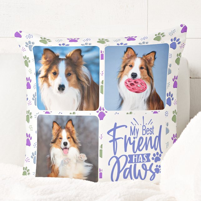 Coussin Chien Custom 3 Photo Best Friend has Paws Empreint (Créateur téléchargé)
